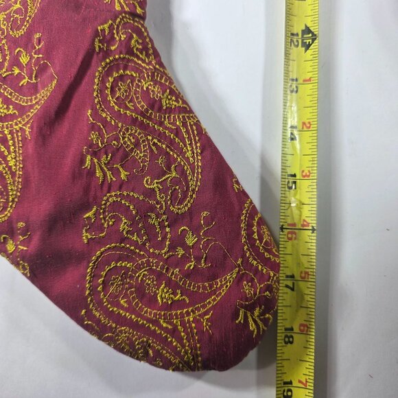 Set Of 4 stockings red Gold embroidered Christmas Velvet Cuffs Paisley Design - Picture 6 of 11